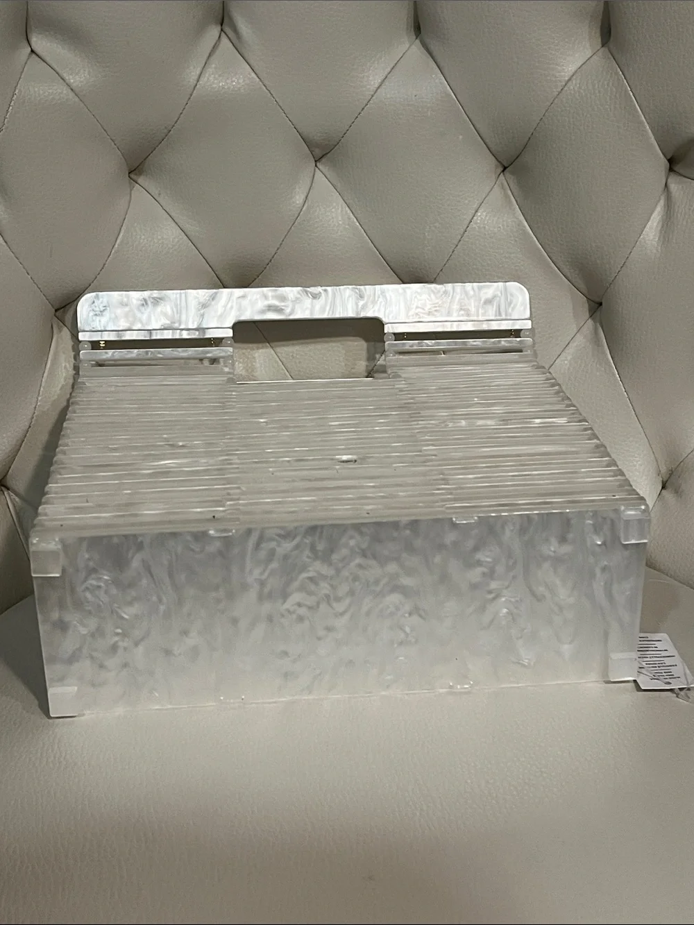Rachel Roy Pearl White Slatted Acrylic Wall Panel Satchel Vacation Bag